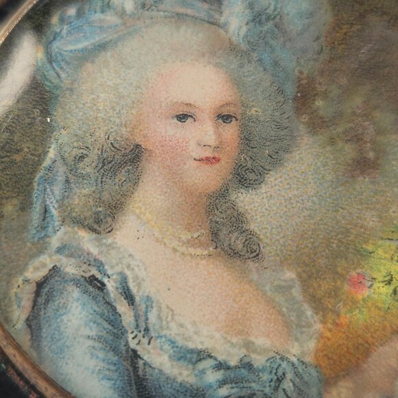 Antique French Art Nuevo Marie Antoinette Miniature Painted Enamel Brooch 1.8" - Picture 3 of 6